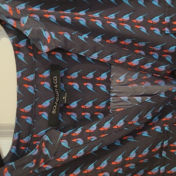 Dark grey shirt dress with pretty bird pattern size small - Picture 2 of 3